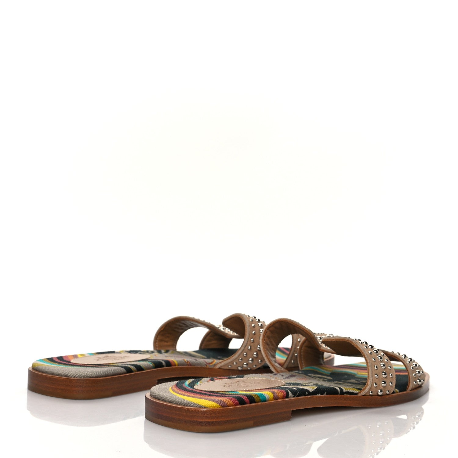 Hermes Suede Goatskin Studded Oran Sandals 37.5 Nude 4 of 8