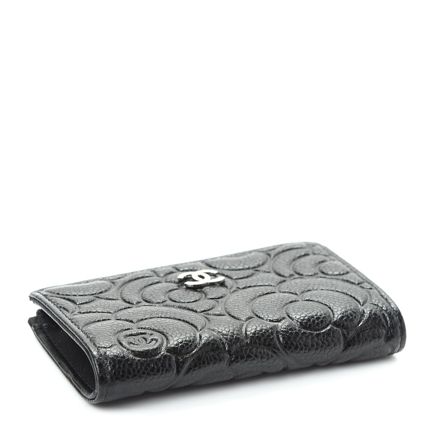 Caviar Camellia Embossed Key Holder Case Black