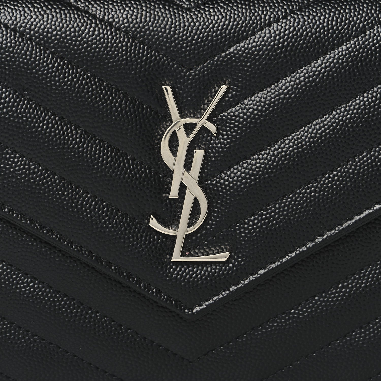 Saint Laurent Grain De Poudre Matelasse Chevron Monogram Envelope Chain Wallet Black 7 of 9