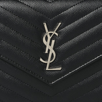 Saint Laurent Grain De Poudre Matelasse Chevron Monogram Envelope Chain Wallet Black 7 of 9