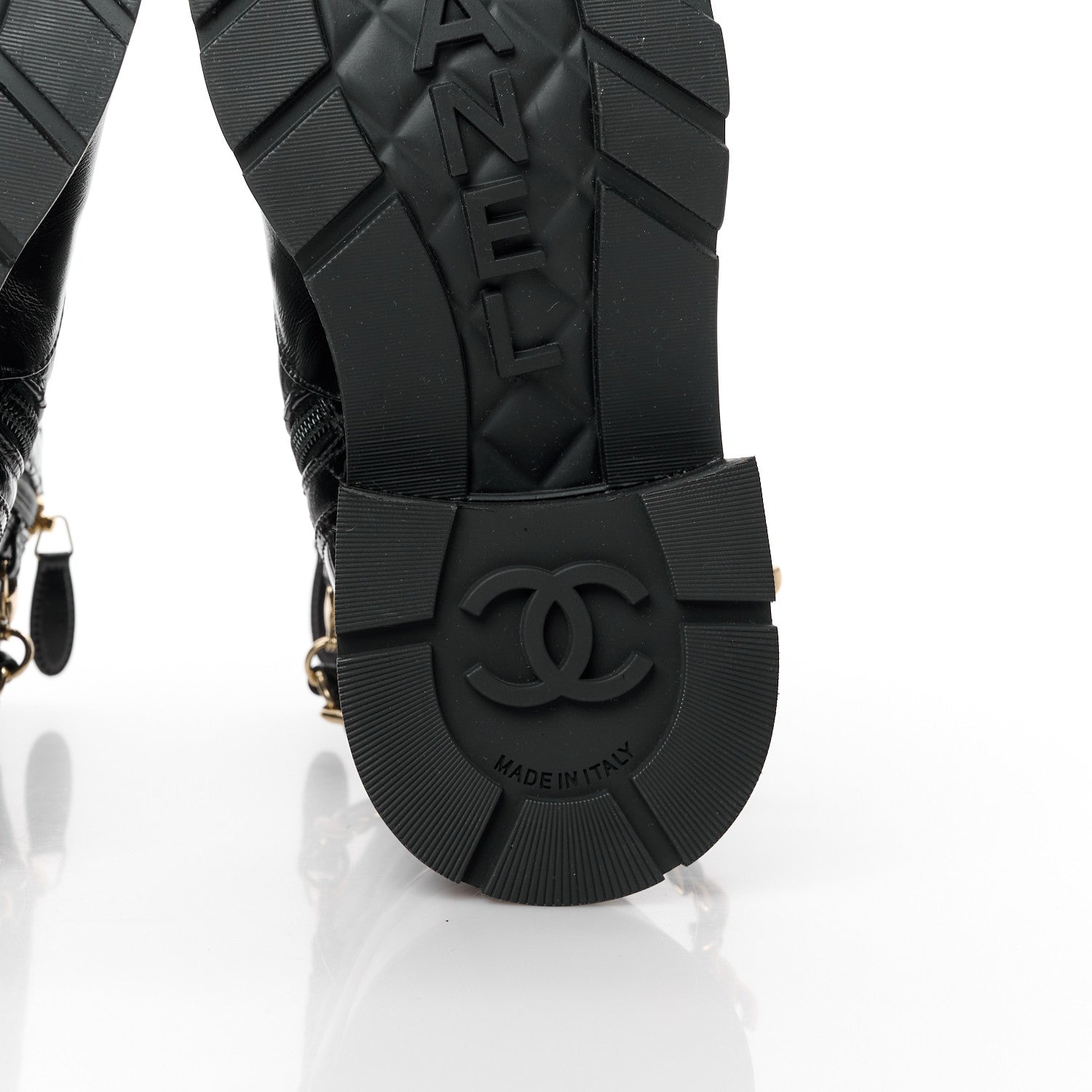 Chanel Shiny Calfskin Patent Quilted Chain Lace Up Combat Boots 35.5 Black 7 of 10