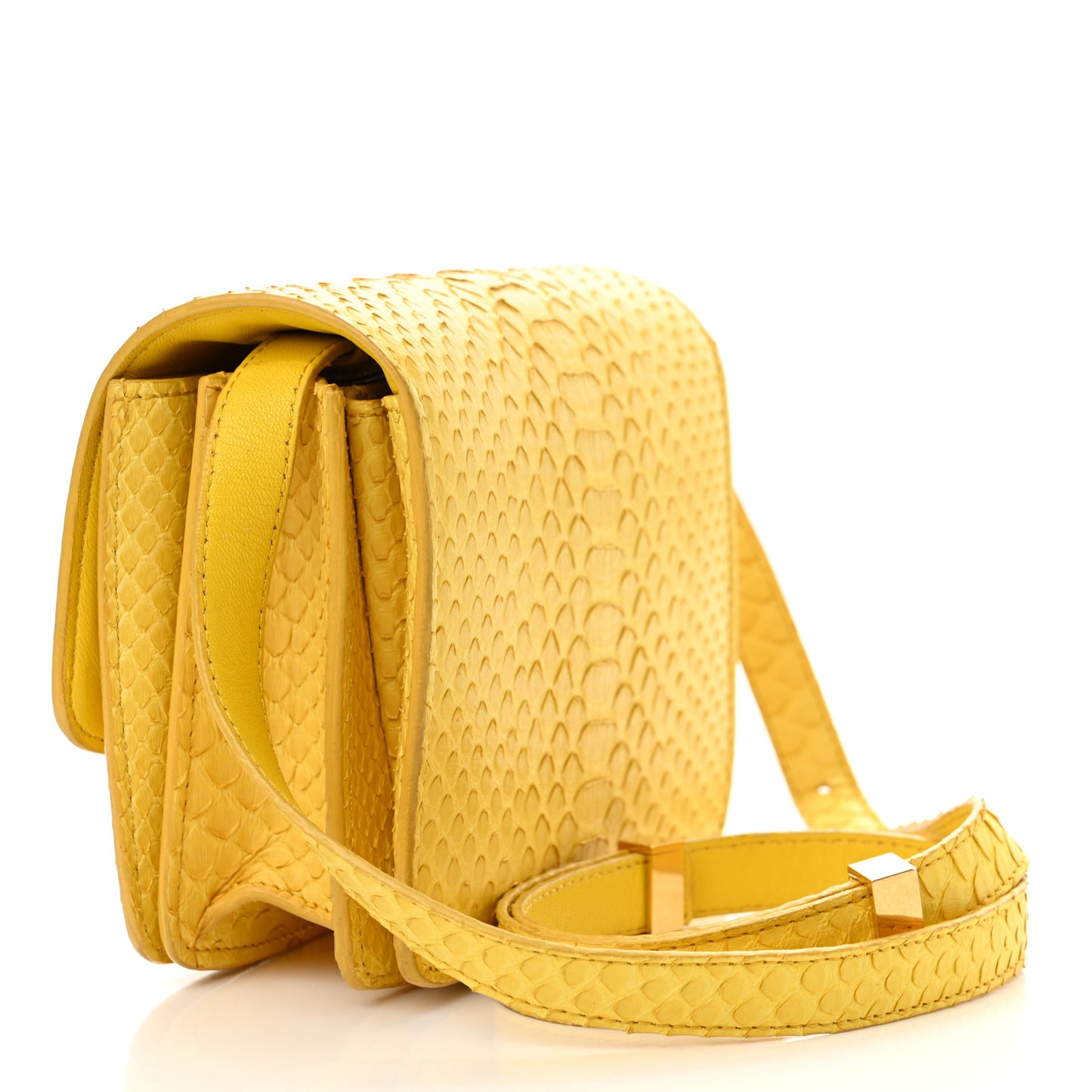 Snakeskin Small Classic Box Flap Bag Yellow