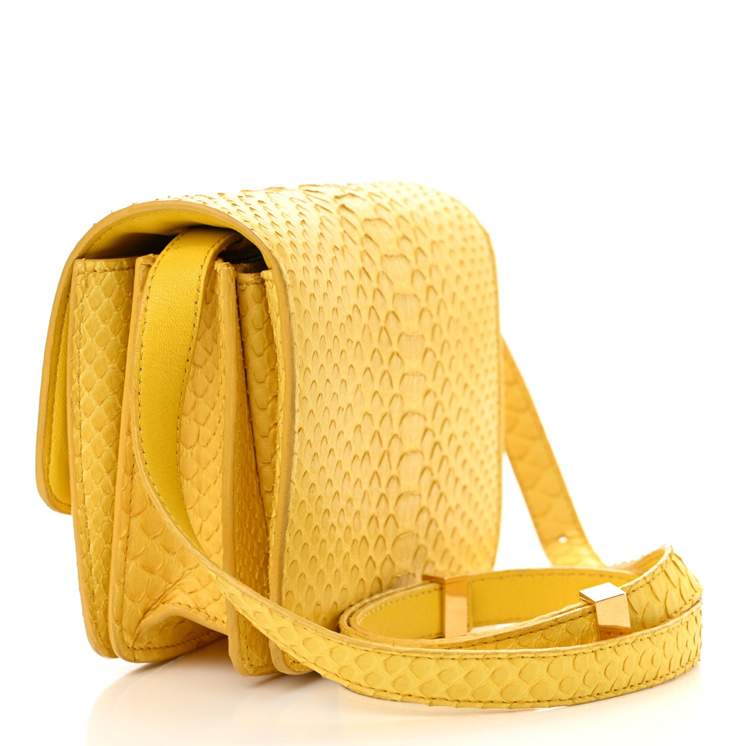 Celine Snakeskin Small Classic Box Flap Bag Yellow 3 of 18