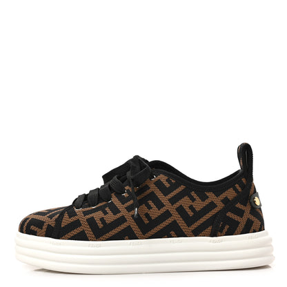 Fendi Fabric FF Micro-Perforated Rise Low Top Sneakers 37.5 Tobacco Black 1 of 7