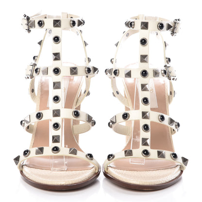 Valentino Garavani Calfskin Onyx Rockstud Rolling 90mm City Sandals 35 Ivory 2 of 11