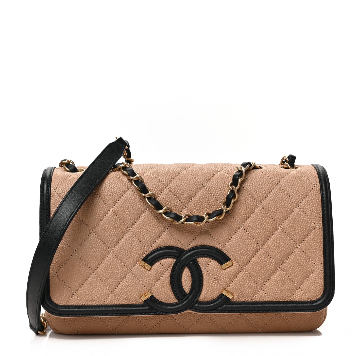 Caviar Quilted Medium CC Filigree Flap Beige Black