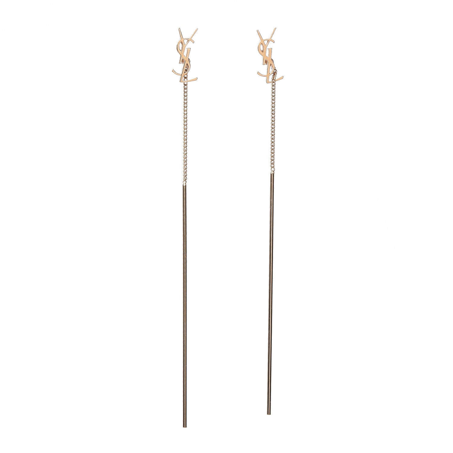 Saint Laurent Metal Monogram Pendant Threader Earrings Gold 1 of 3