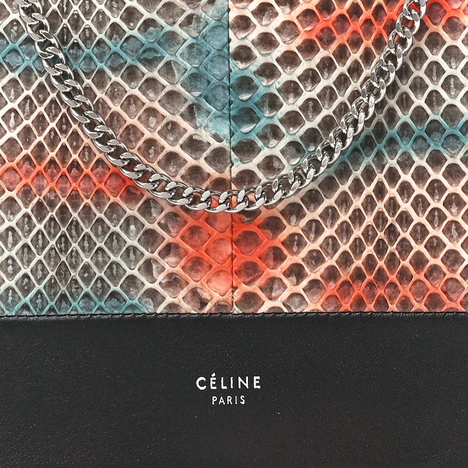 Celine Snakeskin Smooth Lambskin Frame Evening Chain Clutch Black Multicolor 7 of 10