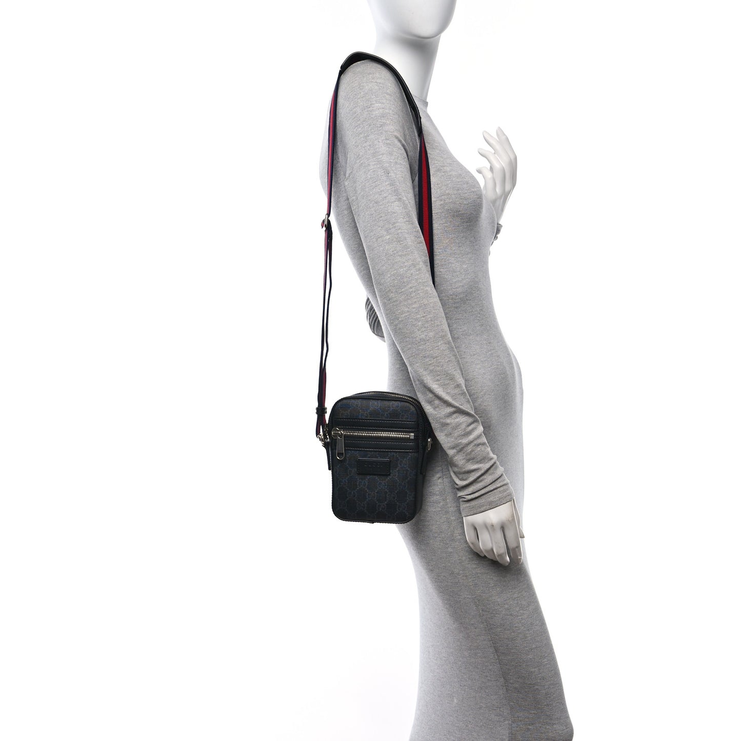 GG Supreme Monogram Appia Calfskin Web Small Camera Messenger Bag Black Grey
