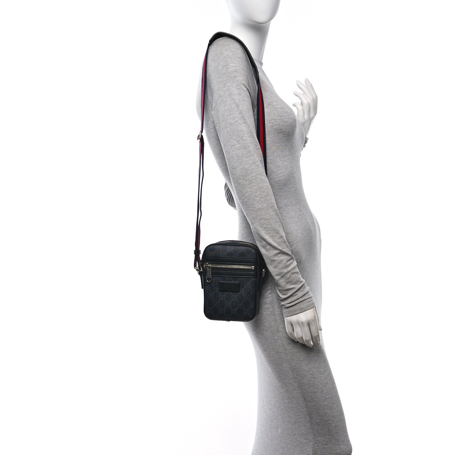 Gucci GG Supreme Monogram Appia Calfskin Web Small Camera Messenger Bag Black Grey 2 of 10