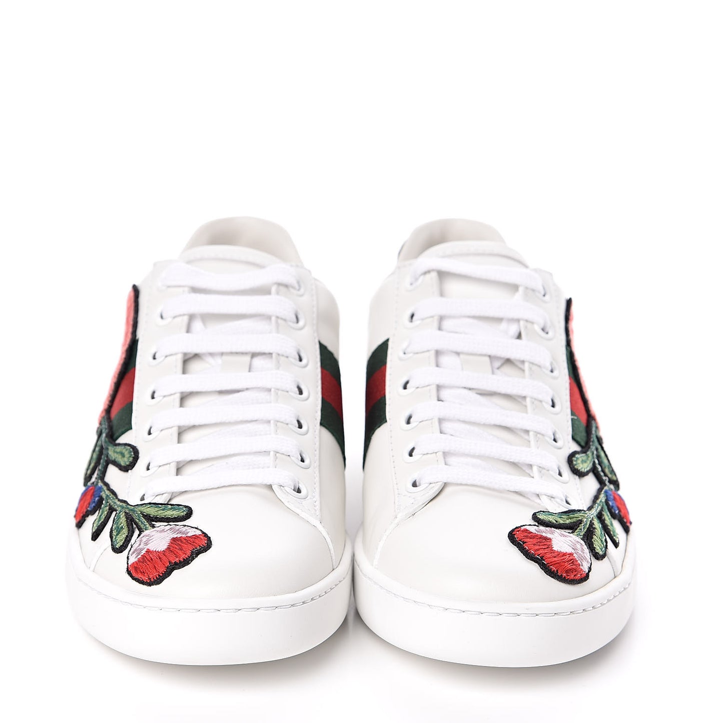 Calfskin Web Floral Embroidered Womens Ace Sneakers 35.5 White
