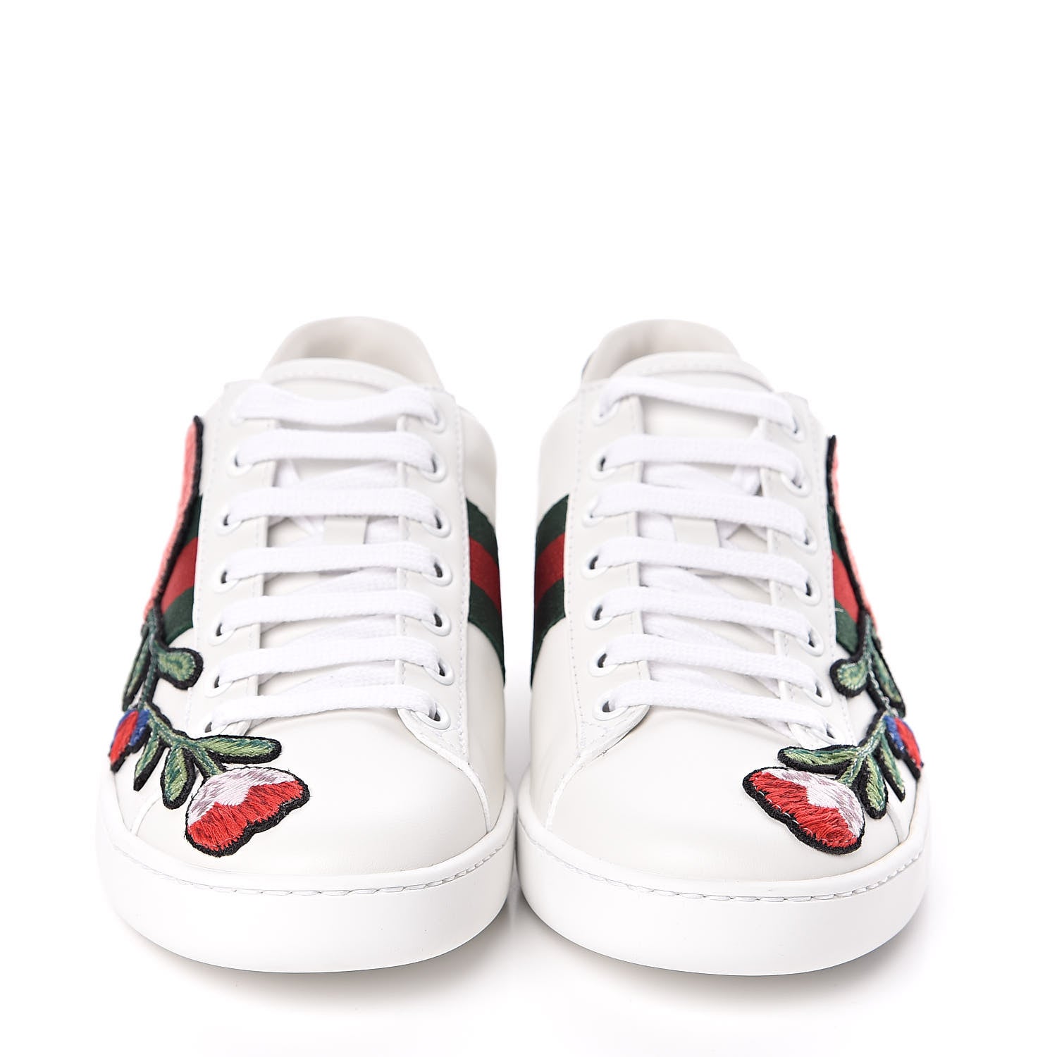 Gucci Calfskin Web Floral Embroidered Womens Ace Sneakers 35.5 White 2 of 9