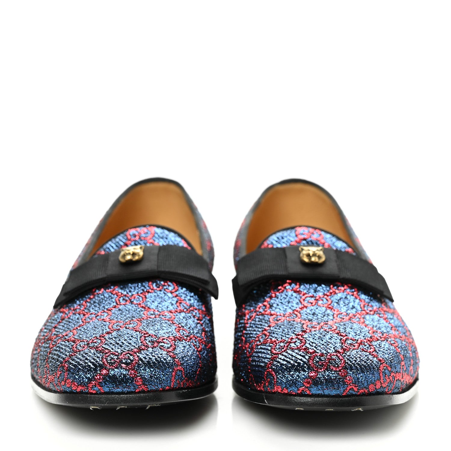 Gucci Lurex GG Monogram Mens Bow Loafers 6.5 Iridescent Blue Iridescent Red Black 2 of 9