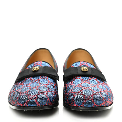 Gucci Lurex GG Monogram Mens Bow Loafers 6.5 Iridescent Blue Iridescent Red Black 2 of 9