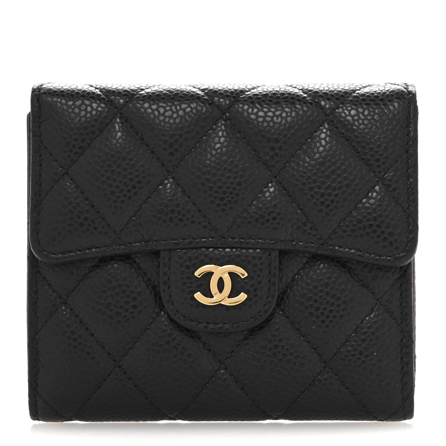 Caviar Quilted Compact Flap Wallet Black