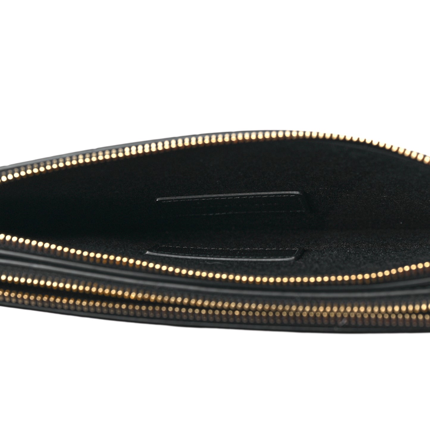 Calfskin Crocodile Embossed Double Pouch On Chain Black