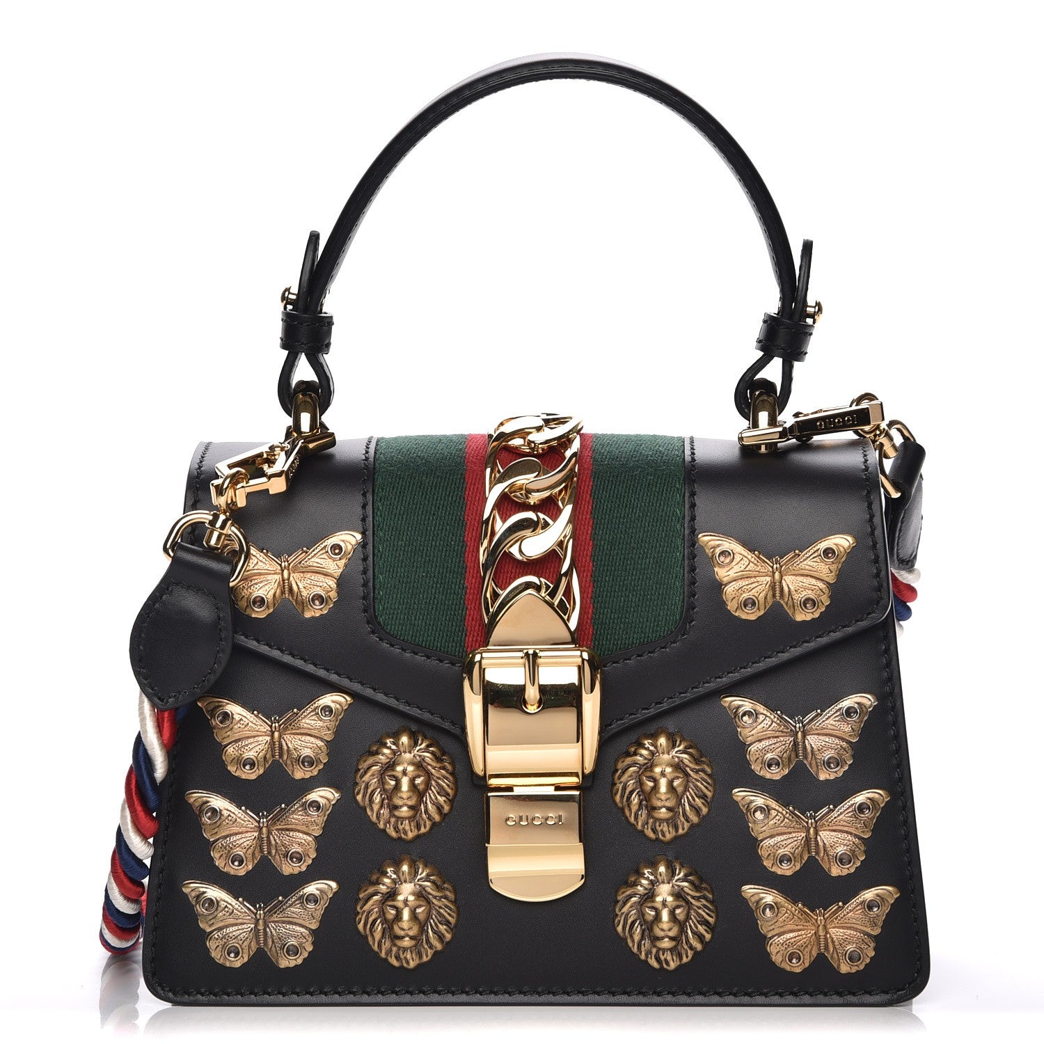Gucci Calfskin Animal Studs Mini Sylvie Top Handle Bag Black 1 of 8