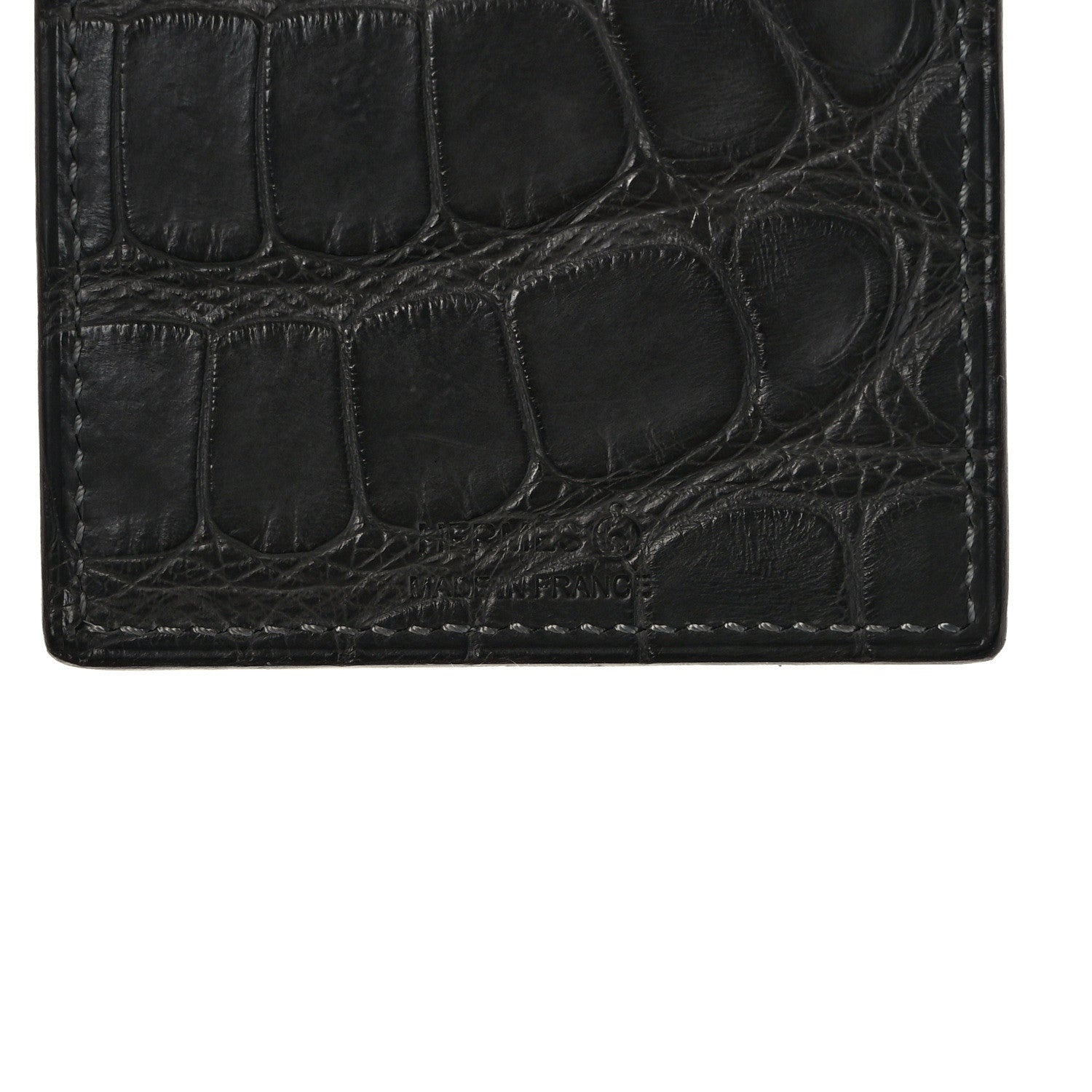 Hermes Matte Crocodile Epsom Petit H Lanyard Card Holder Graphite Orange 6 of 7