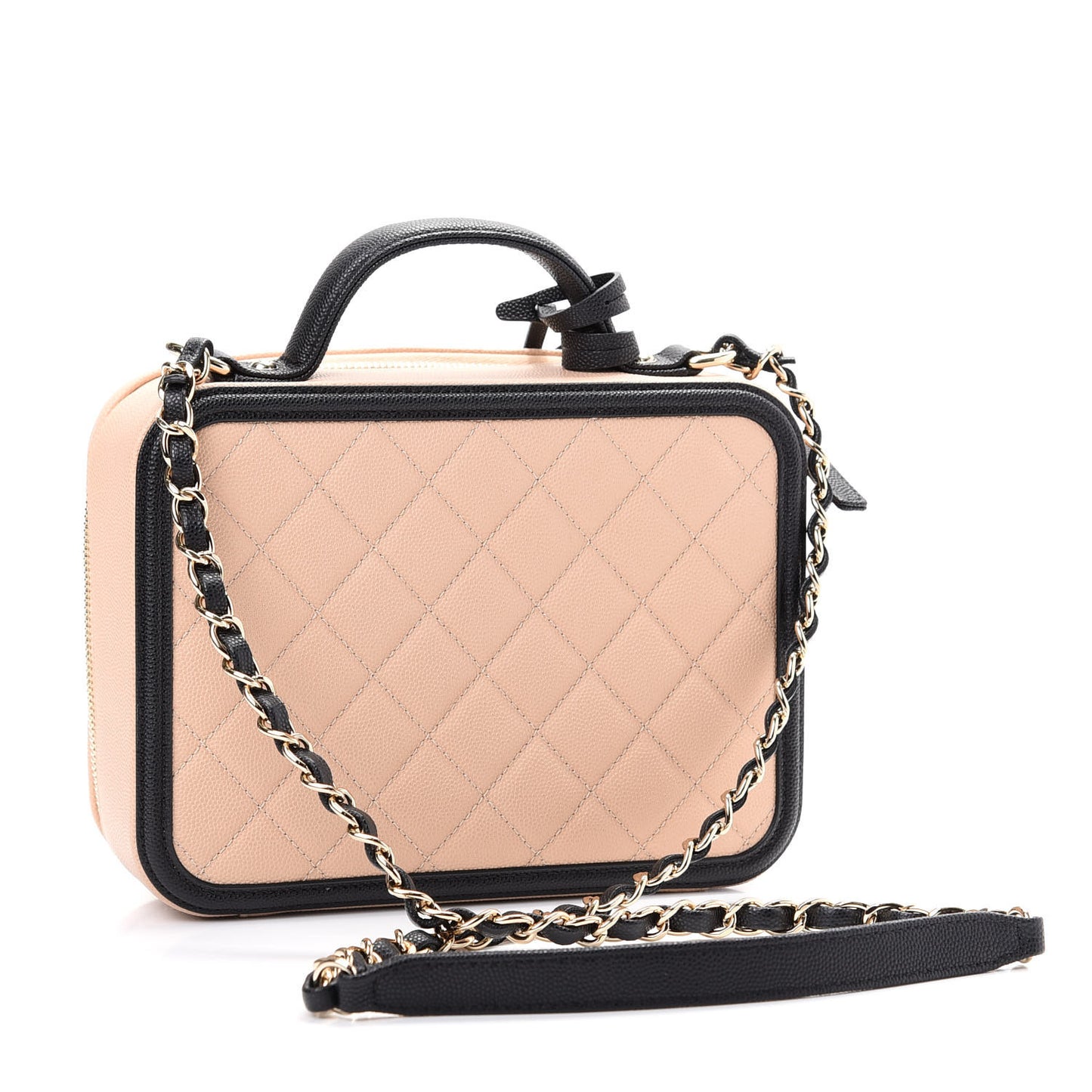 Caviar Quilted Medium CC Filigree Vanity Case Beige Black