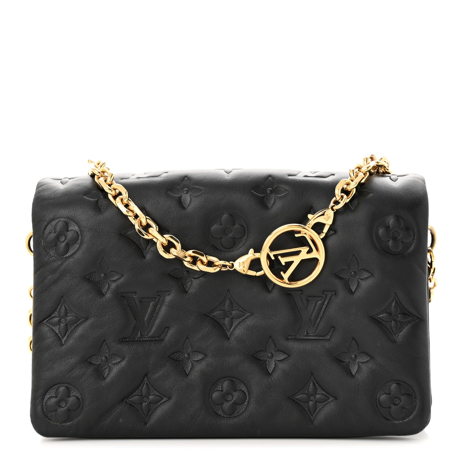Louis Vuitton Lambskin Embossed Monogram Pochette Coussin Black 1 of 12