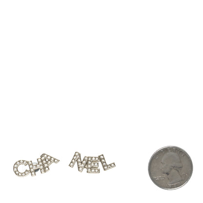 Chanel Crystal Cha-Nel Logo Earrings Gold 2 of 5