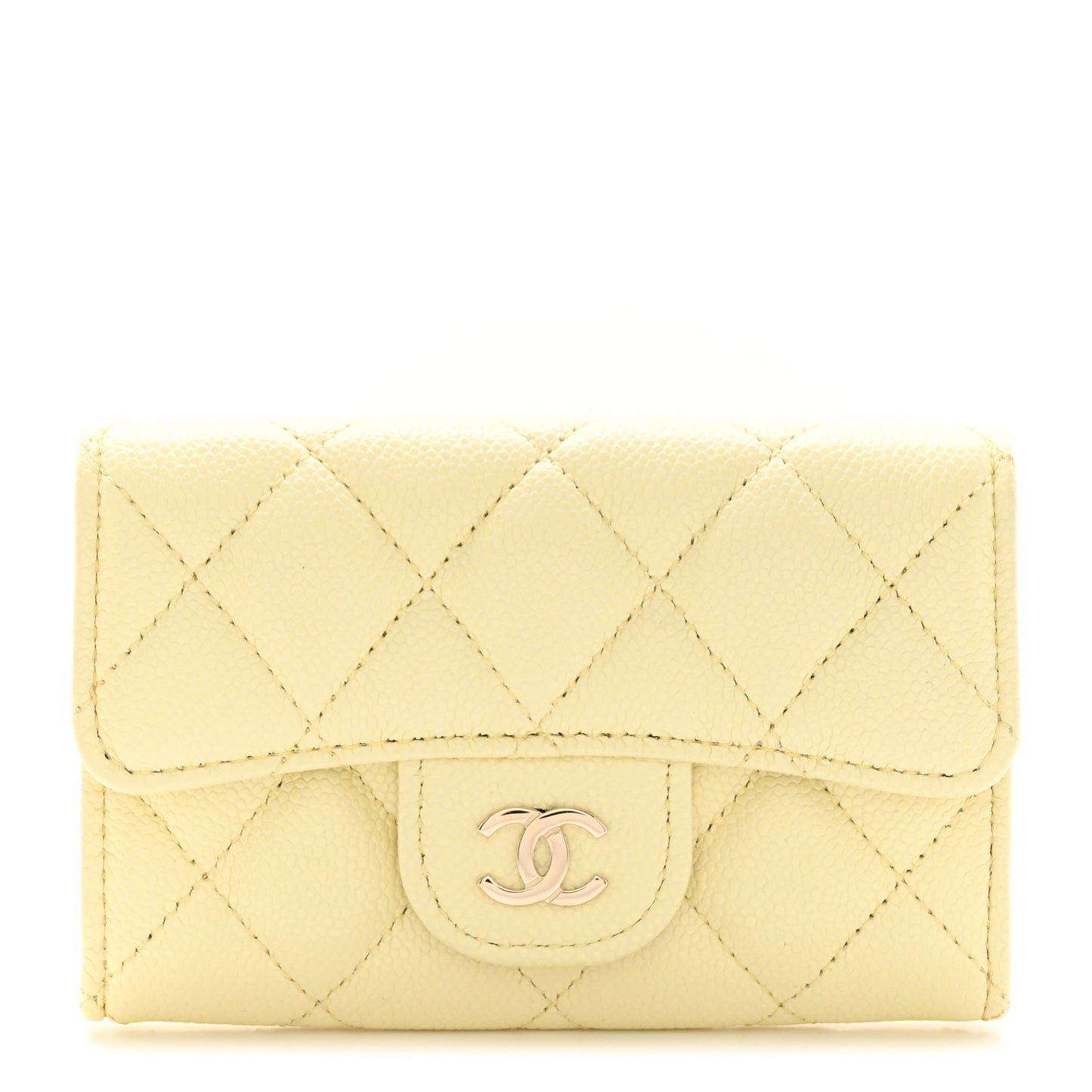 Caviar Quilted Flap Card Holder Wallet Yellow