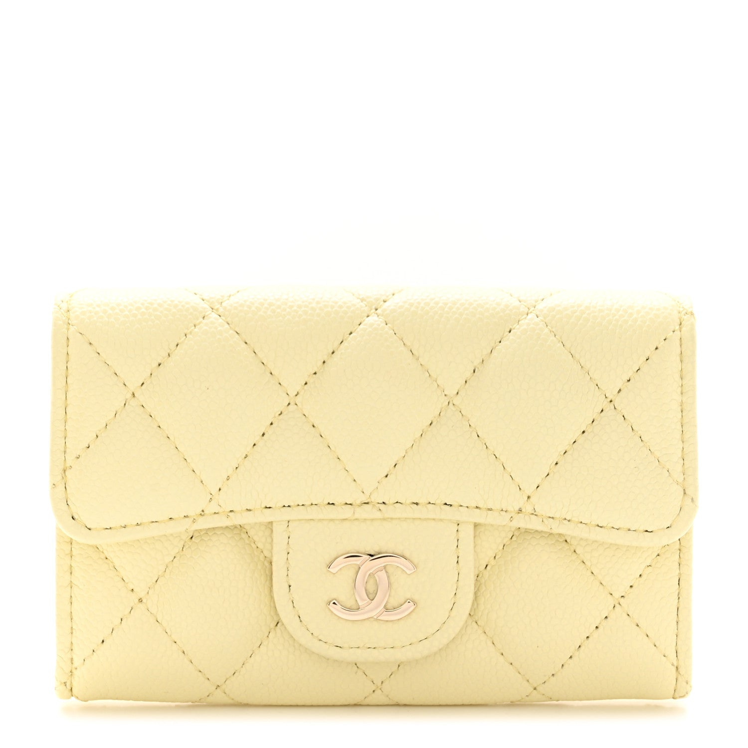 Chanel Caviar Quilted Flap Card Holder Wallet Yellow 1 of 9