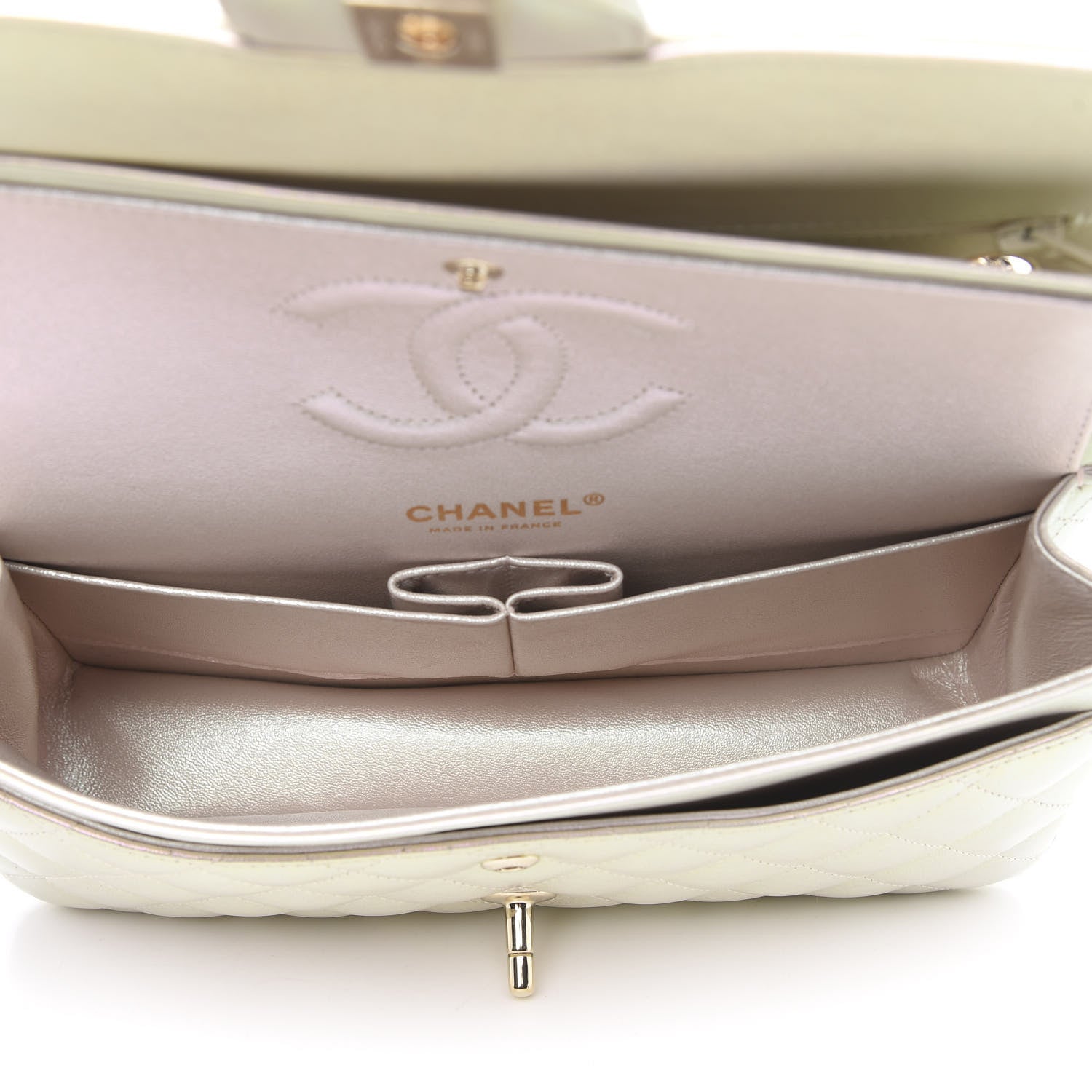 Chanel Iridescent Lambskin Quilted Medium Double Flap Ivory 6 of 11