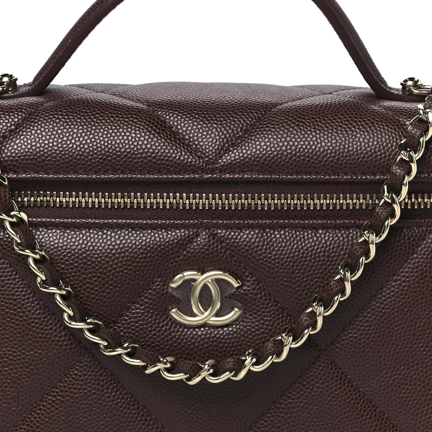 Caviar Quilted Top Handle Slim Vanity With Chain Dark Brown