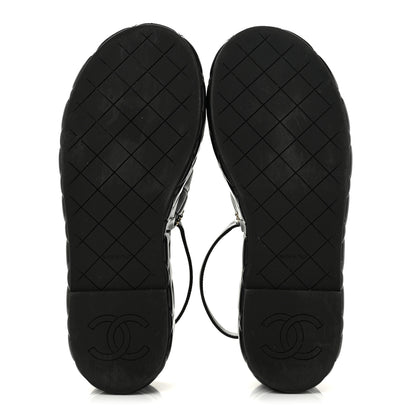 Chanel Shiny Lambskin Quilted Chain Around CC Platform Sandals 40 Black 6 of 9