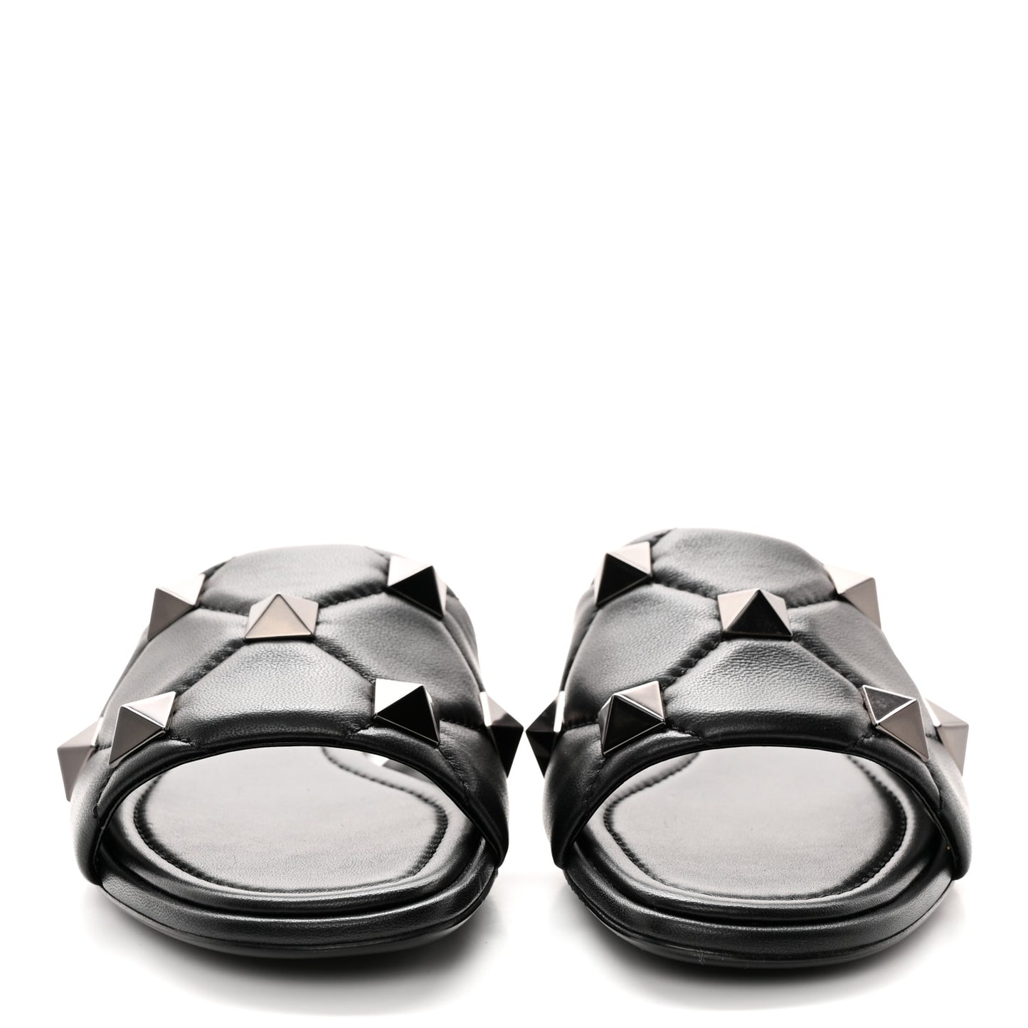 Nappa Roman Stud Flat Slide Sandals 38 Black