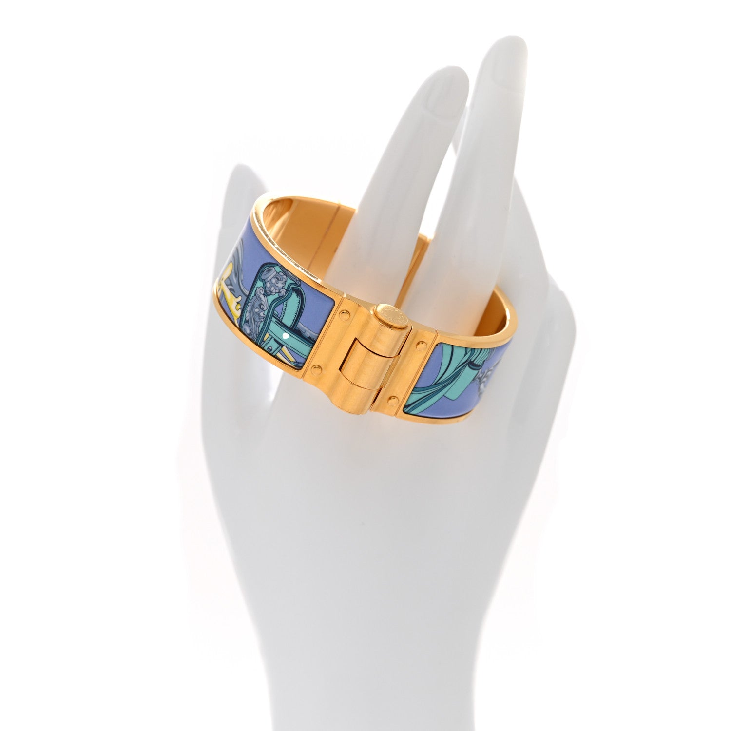 Hermes Enamel Printed Charniere Wide Hinged Bracelet S 7 of 11