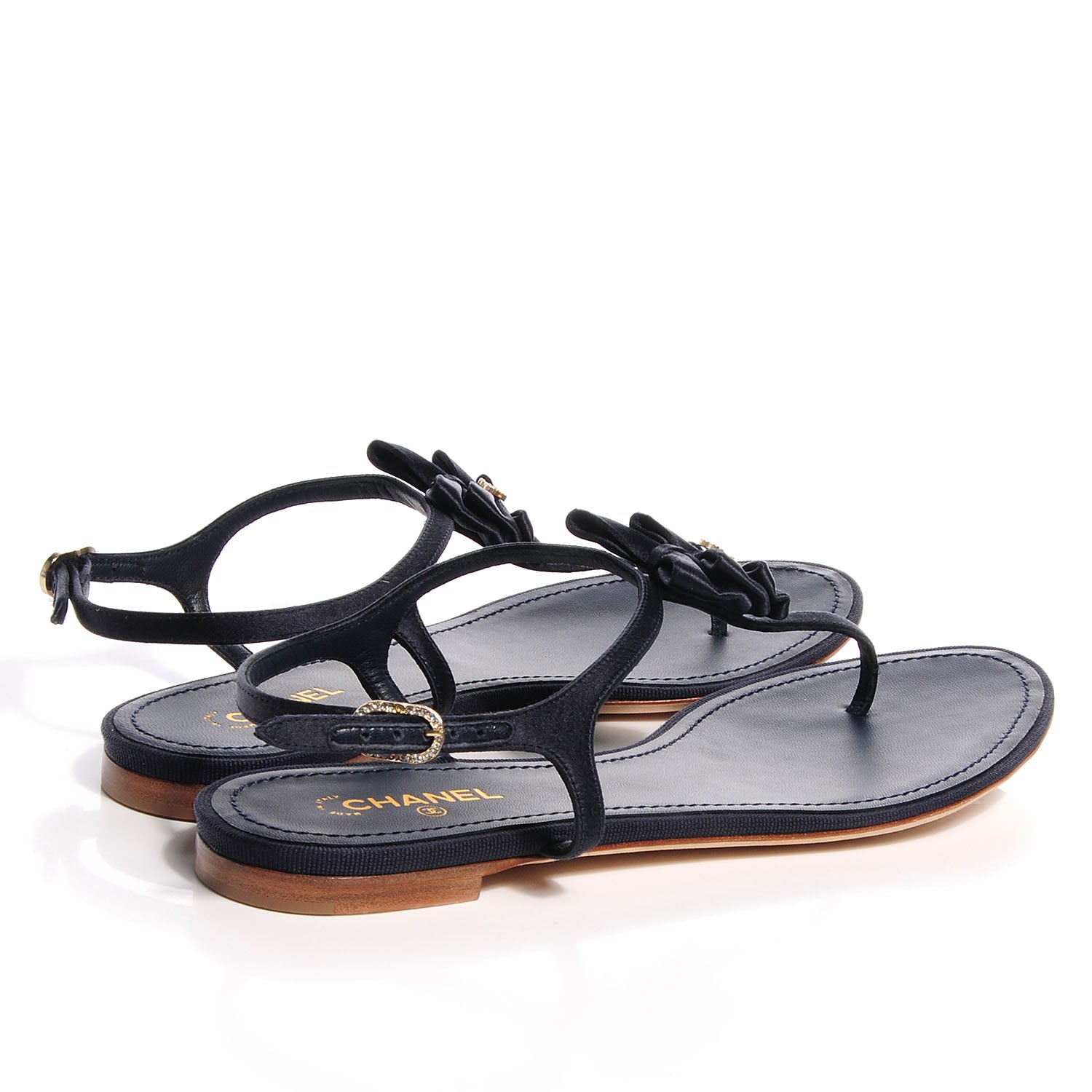 Chanel Satin Bow Thong Sandals 39.5 Navy 4 of 7