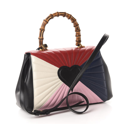 Gucci Calfskin Bamboo Trapuntata Queen Margaret Top Handle Bag Blue Agata Hibiscus Red Mystic White Sugar Pink 3 of 10