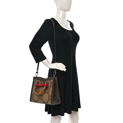 Gucci Monogram Jumbo GG Textured Dollar Calfskin Small Diana Tote Bag Camel Ebony New Acero Pomegranate Red 2 of 11