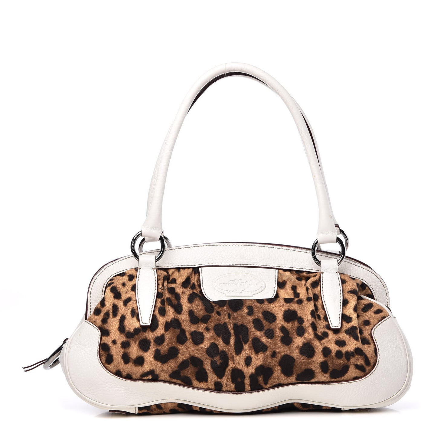 Calfskin Leopard Print Satchel Beige