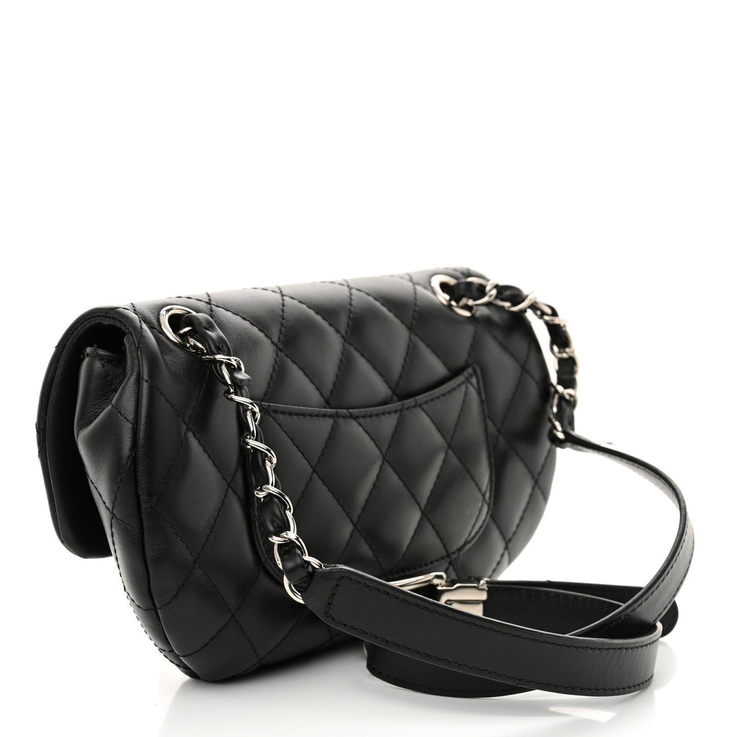 Calfskin Quilted CC Uniform Flap Belt Bag Black