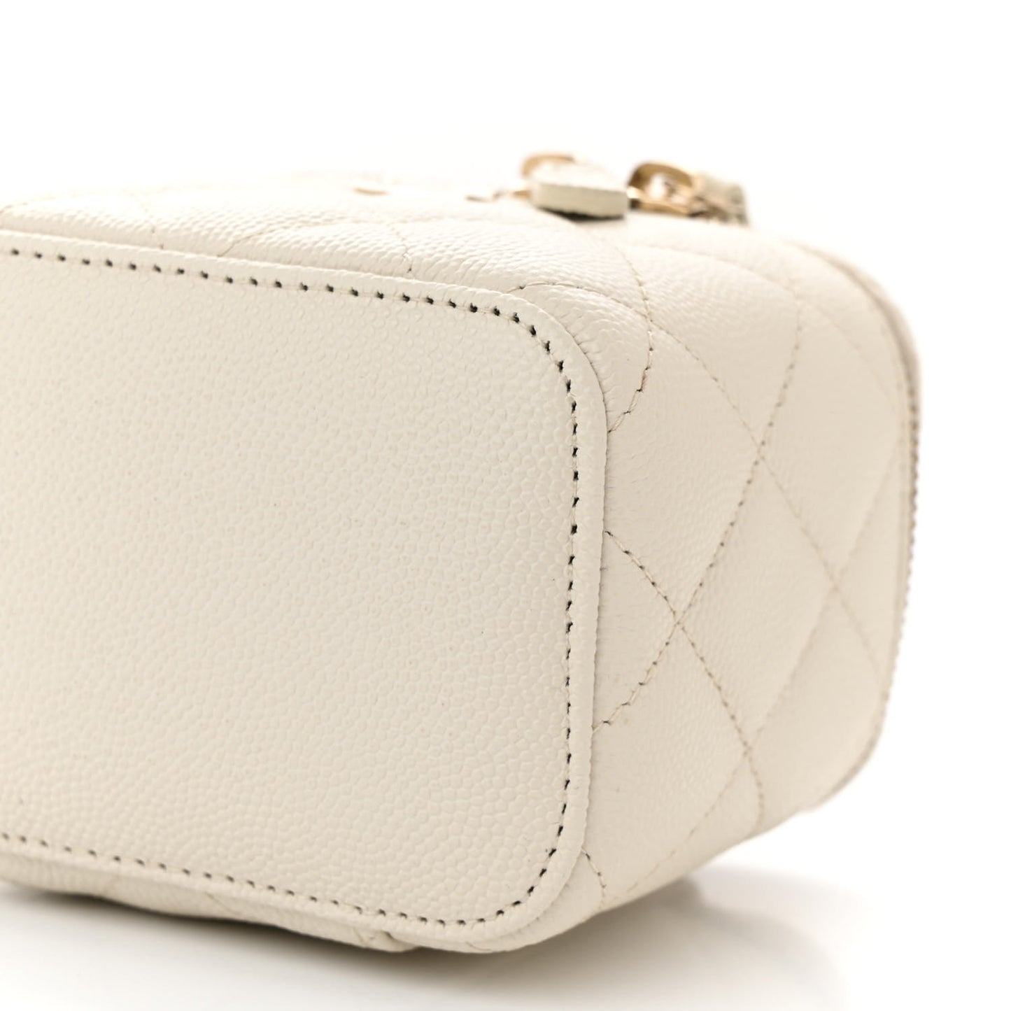 Caviar Quilted Mini Vanity Case With Chain White