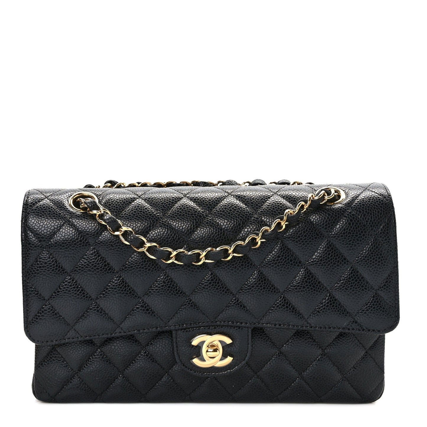 Caviar Quilted Medium Double Flap Black