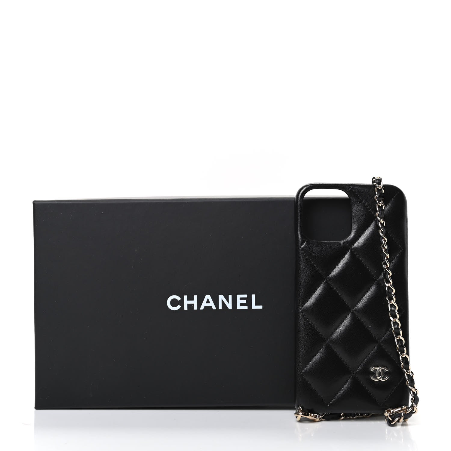 Chanel Lambskin Quilted Camellia Bow iPhone XII Pro Holder With Chain Black 6 of 6