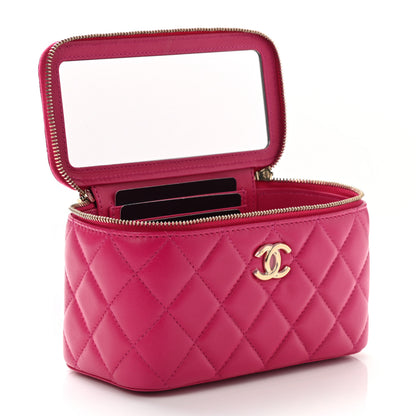Chanel Lambskin Quilted Small Top Handle Vanity Case With Chain Dark Pink 6 of 12