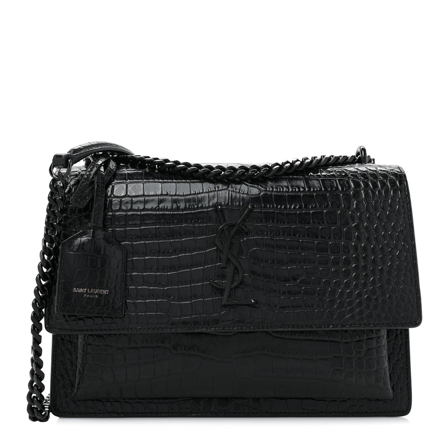 Saint Laurent Calfskin Crocodile Embossed Medium Monochrome Monogram Sunset Black 1 of 12