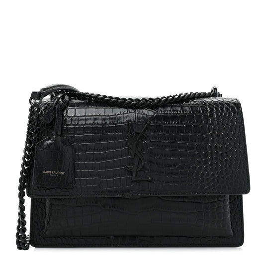 Calfskin Crocodile Embossed Medium Monochrome Monogram Sunset Black