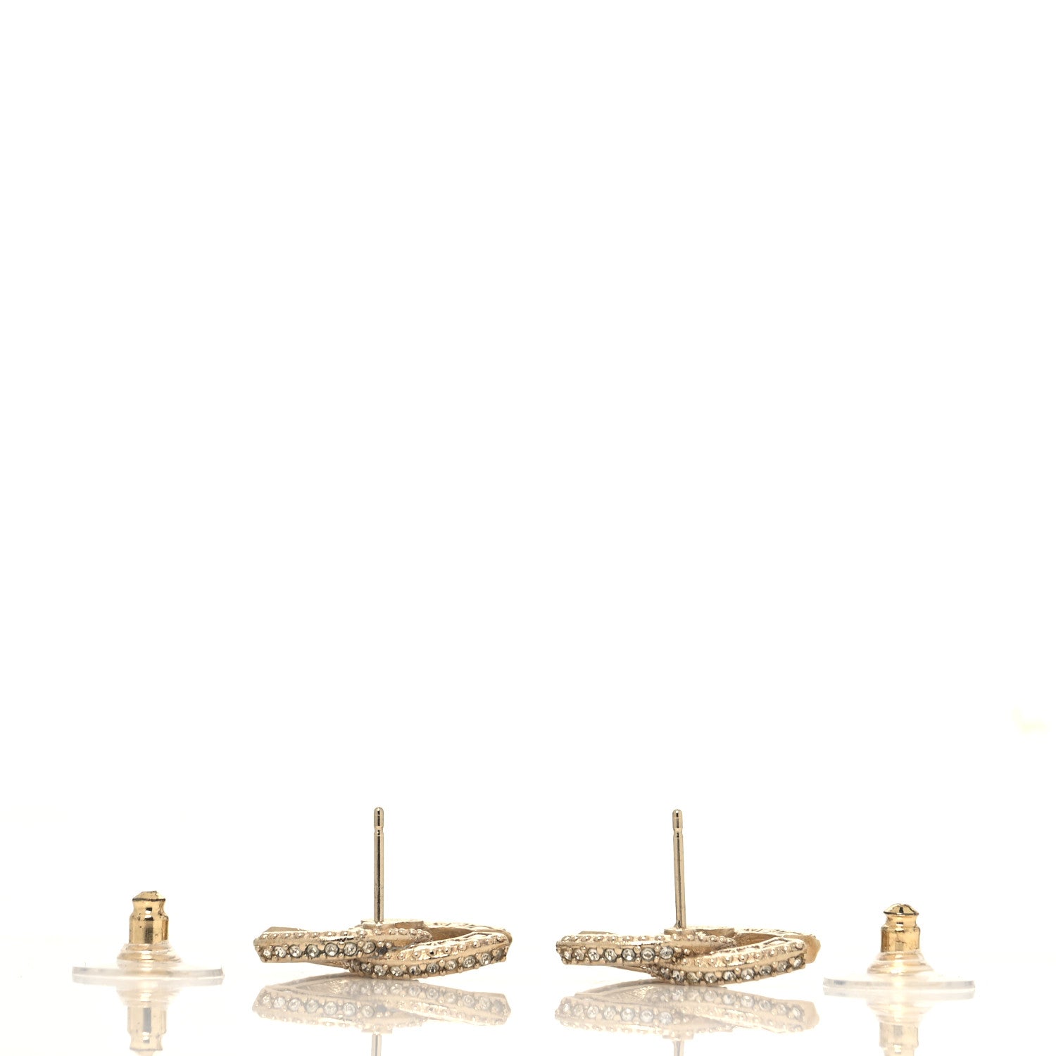 Chanel Crystal Timeless CC Earrings Light Gold 3 of 4