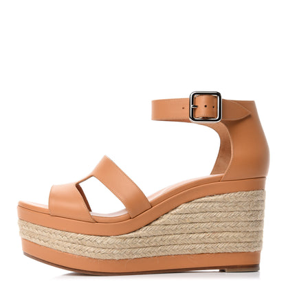 Hermes Calfskin Ilana Espadrille Wedge Sandals 39 Miel 1 of 10