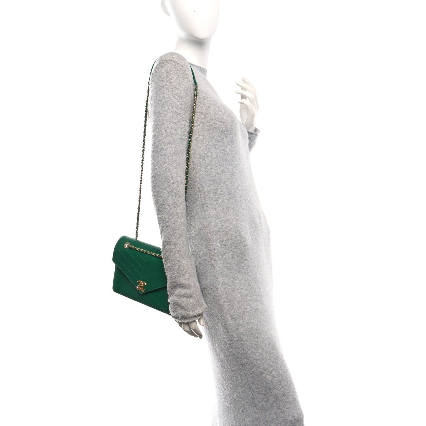 Lambskin Chevron Stitched Envelope Flap Bag Green