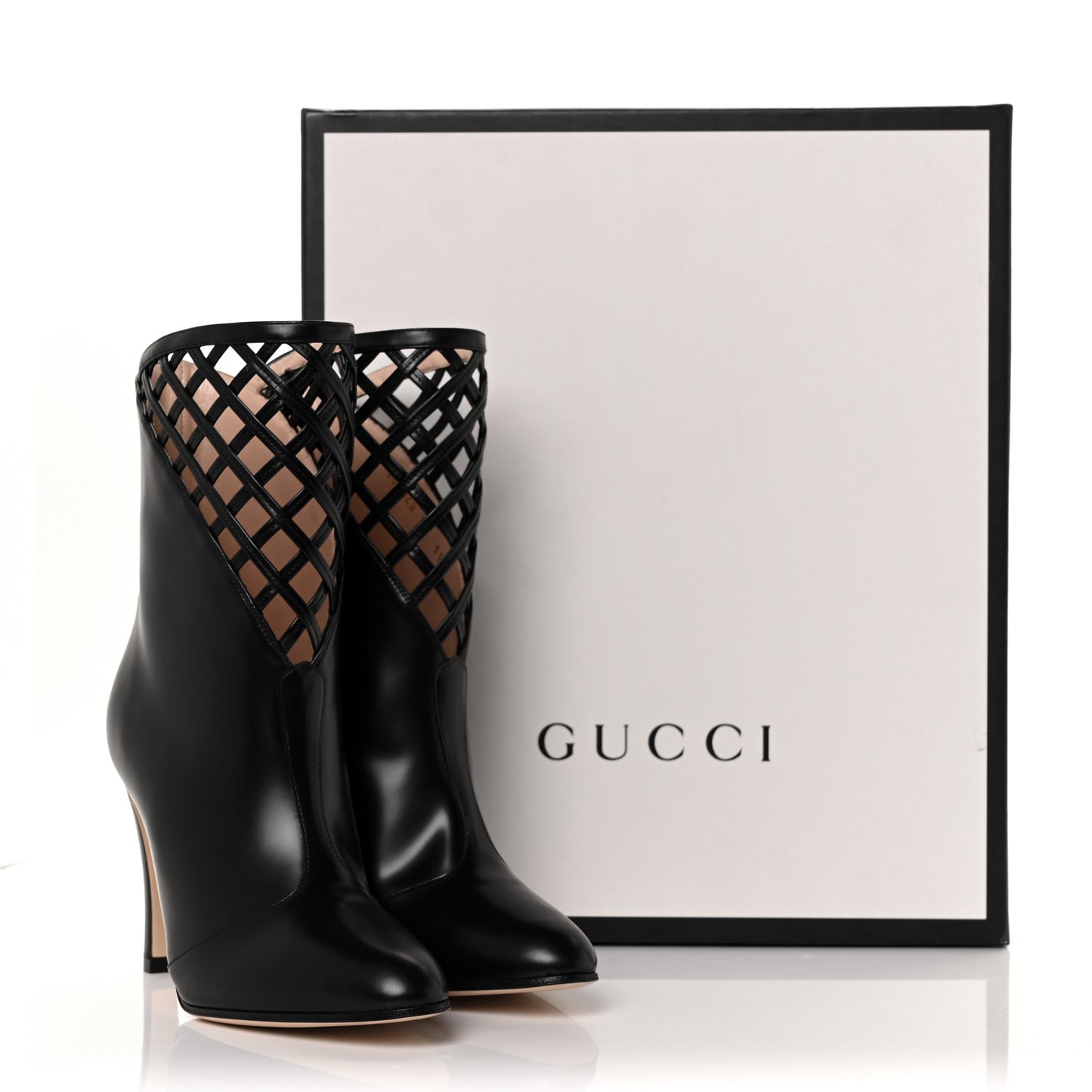 Plume Calfskin Damir Lattice Cutout Boots 36 Black