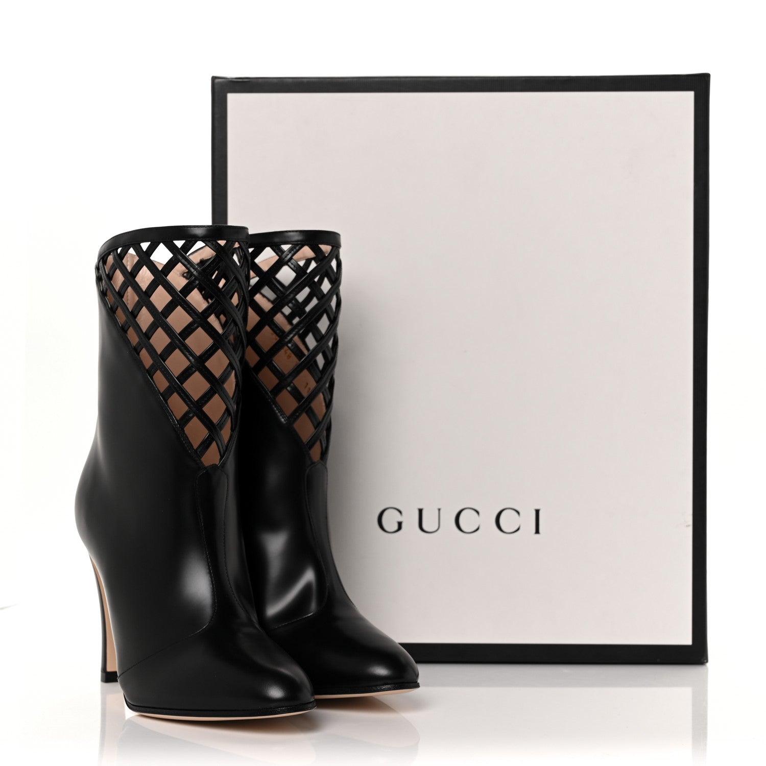 Gucci Plume Calfskin Damir Lattice Cutout Boots 36 Black 8 of 8