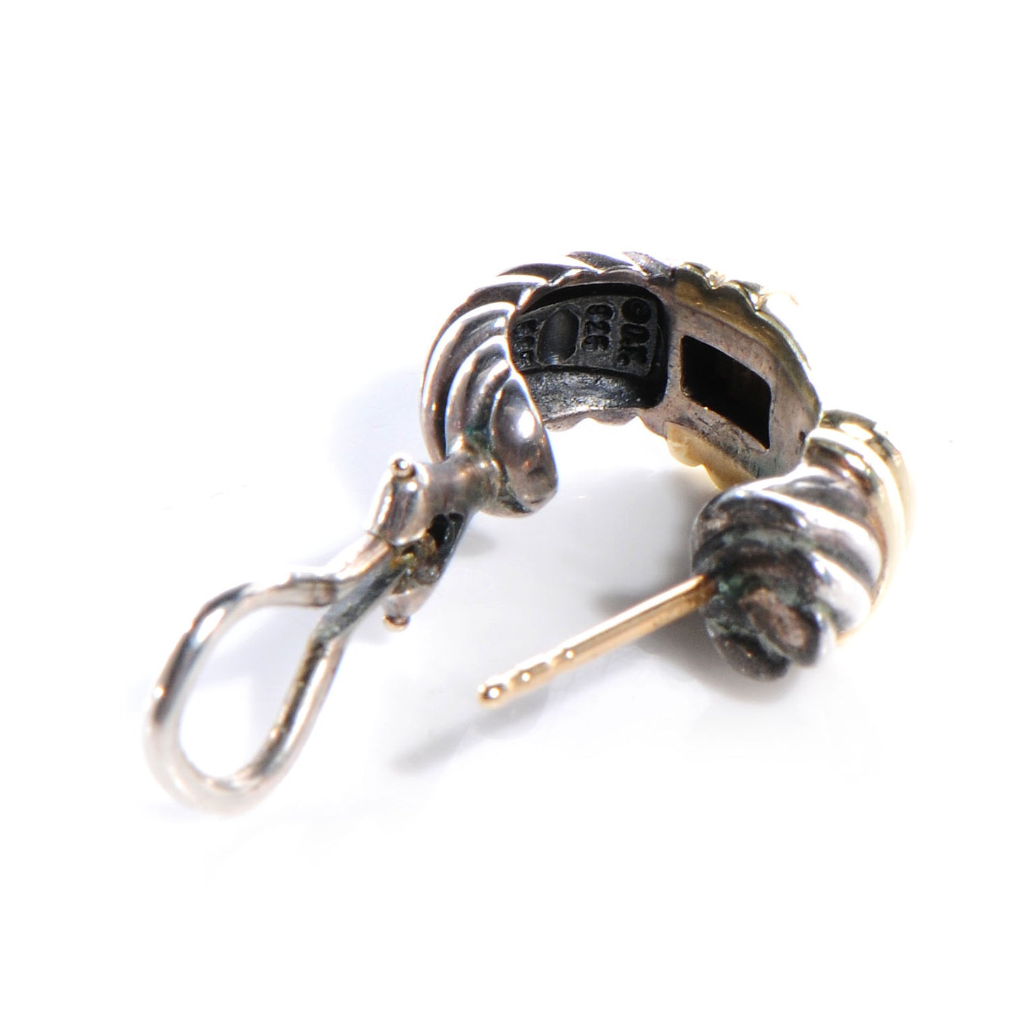 14k Yellow Gold and Sterling Silver Huggie Hoop Earrings