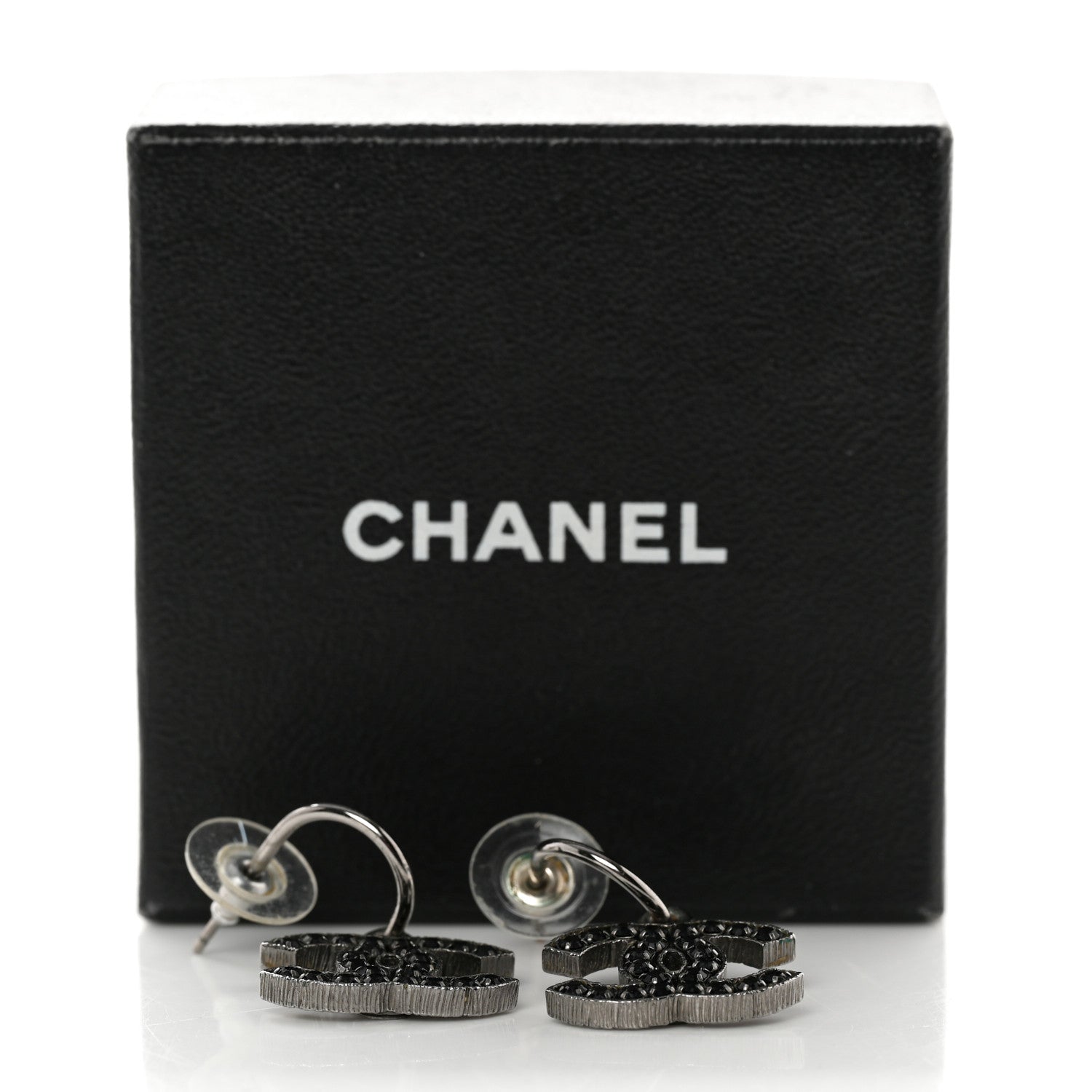 Chanel Crystal CC Dangle Earrings Black 5 of 5